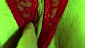 Shaved pussy in red thongs all wet and ready