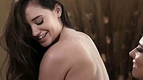 Natural busty brunette seduction scene