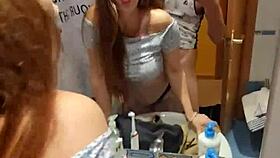 Fucking in the toilet, first time squirting fun