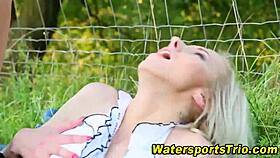 fingered slut urinates outdoors in high definition