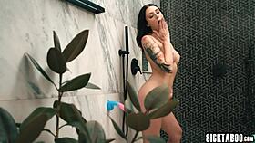 Charlotte Sins gets wet, fucks roommate after dildo play.