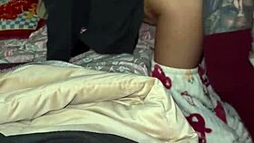 The young couple records their first homemade video at night