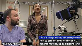 Behind the scenes, nurse Miss Mars teases patient with hitachi vibrator forcing shaved pussy orgasms