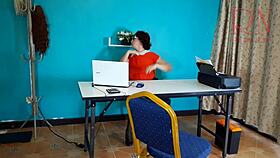 SECRETARY SHOWS PUSSY UNDER OFFICE DESK