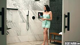 Charlotte Sins gets wet, fucks roommate after dildo play.