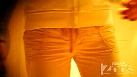 'look at the beautiful girl peeing standing up with hair on her pussy'