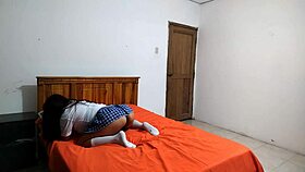 horny student cousin masturbates her pussy alone