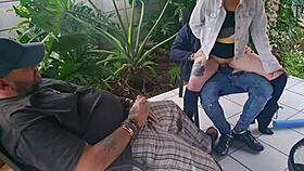 Cuckold friend fucking my wife while i jerk of and cum on them fucking