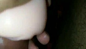 Jumbo cup placed, vagina rubbed, milk spilled