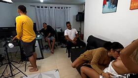 crazy international orgy with colombian, asian, and latina babes in outdoor group action