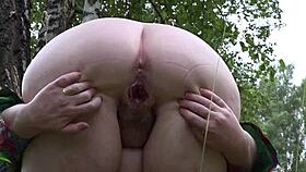 Look at this busty milf giving a golden shower on her hairy pussy in various locations