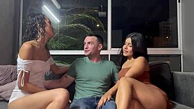 Latina lesbian neighbors invite white guy for bareback breeding