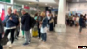 Public airplane flashing leads to quick cum from beautiful girl