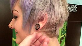 petite goth teen gets interviewed then sucks and fucks in pov