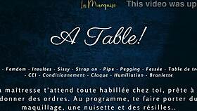 French femdom at table milks sissy with dirty talk