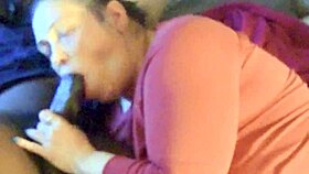 She gives him that sloppy GAWK GAWK 3000 with her mature brunette mouth, licking balls and deepthroating big black cock for a mouthful of cum.