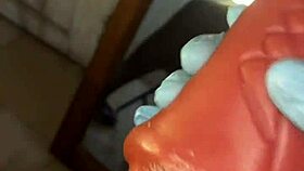 Deep throating my sex toy in stockings like a slave until it gets nasty