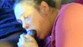 She gives him that sloppy GAWK GAWK 3000 with her mature brunette mouth, licking balls and deepthroating big black cock for a mouthful of cum.