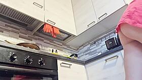 a narrative of a woman doing housework naked while wearing an anal plug