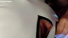 milf in pantyhose high heels perfect tits and big ass gives intense blowjob with cum in mouth