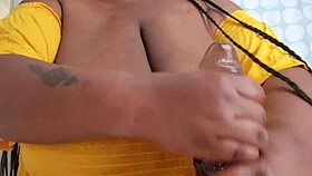 beautiful fat bbw with natural tits gives handjob to big black cock in hand job happiness v3