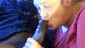 She gives him that sloppy GAWK GAWK 3000 with her mature brunette mouth, licking balls and deepthroating big black cock for a mouthful of cum.
