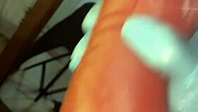 Deep throating my sex toy in stockings like a slave until it gets nasty