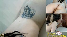 i came to the vegas couch for oil massage and glass dildo masturbation then deep throating riding cock in bondage pov closeup creampie