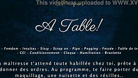 French femdom at table milks sissy with dirty talk