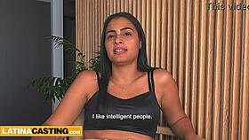 nerdy latina teen with glasses fucks hard in casting