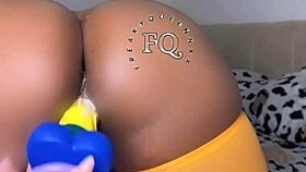 Wow, Ebony Girl Masturbates With Rose Toy And Dildo!