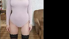 Big ass teen girl in stockings gets hot and sexy