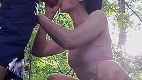 they are amused by being honked at while she sucks his dick in the woods