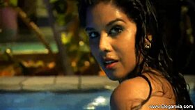 Brunette beauty sensually reveals her natural nude curves