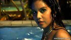 Brunette beauty sensually reveals her natural nude curves