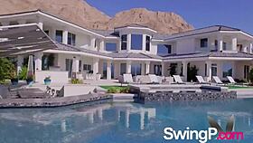 Big Pool Party With Real Couples Playing Games And Having Fun