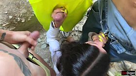 Hardcore group sex in abandoned house with three guys and one girl.