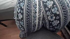 Bouncing ass on his cock in clothes.