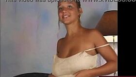 big tits shaking in beige dress while dancing
