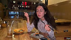 I cum on her face in the sushi bar and she eats rolls