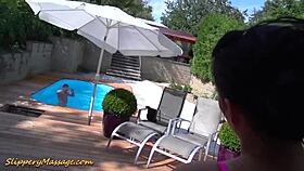 Cute teen 18+ gets rough nuru fucked by her poolboy