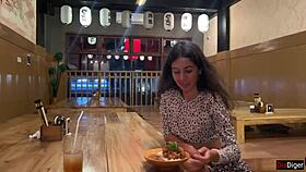 I cum on her face in the sushi bar and she eats rolls