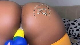 Wow, Ebony Girl Masturbates With Rose Toy And Dildo!