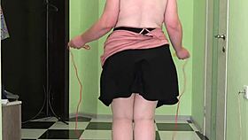 mature milf in stockings jumps rope shakes big boobs and fat booty saggy tits bounce fetish