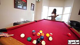 kris riot and harmonie marquis play pool game with lesbian fun