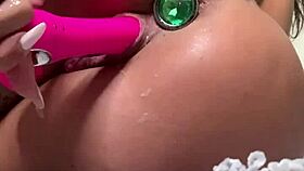 Very sexy lingerie cream on body and dildo masturbation