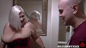 busty bbw granny lacey starr fucks young pizza delivery boy in corset with blowjob titty