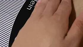 exploring her deep navel in a casual massage session