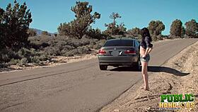 Ashton Haze Teases Pierced Nipples in Desert Public Handjob Cumshot