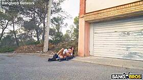 latina brunette moans horny during public outdoor fuck